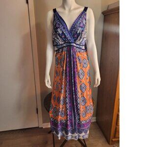 John Paul Richard Sleeveless Boho Maxi Dress Sz XL Ikat Floral Colorful Festival